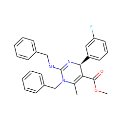 COC(=O)C1=C(C)N(Cc2ccccc2)C(NCc2ccccc2)=N[C@H]1c1cccc(F)c1 ZINC000015937407