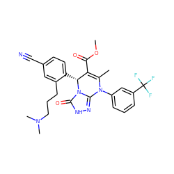 COC(=O)C1=C(C)N(c2cccc(C(F)(F)F)c2)c2n[nH]c(=O)n2[C@@H]1c1ccc(C#N)cc1CCCN(C)C ZINC000149906729