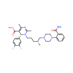 COC(=O)C1=C(C)N=C(C)N(CCC[C@@H](C)CN2CCN(c3ccccc3C(N)=O)CC2)[C@@H]1c1ccc(F)c(F)c1 ZINC000027552924