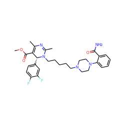 COC(=O)C1=C(C)N=C(C)N(CCCCCN2CCN(c3ccccc3C(N)=O)CC2)[C@@H]1c1ccc(F)c(F)c1 ZINC000027550591