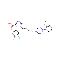 COC(=O)C1=C(C)N=C(C)N(CCCCCN2CCN(c3ccccc3OC)CC2)[C@@H]1c1ccc(F)c(F)c1 ZINC000027547765