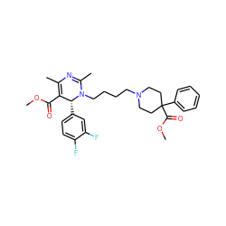 COC(=O)C1=C(C)N=C(C)N(CCCCN2CCC(C(=O)OC)(c3ccccc3)CC2)[C@@H]1c1ccc(F)c(F)c1 ZINC000027549308