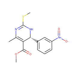 COC(=O)C1=C(C)N=C(SC)N[C@@H]1c1cccc([N+](=O)[O-])c1 ZINC000013740159