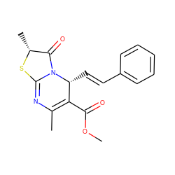 COC(=O)C1=C(C)N=C2S[C@H](C)C(=O)N2[C@@H]1/C=C/c1ccccc1 ZINC000002250150
