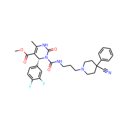 COC(=O)C1=C(C)NC(=O)N(C(=O)NCCCN2CCC(C#N)(c3ccccc3)CC2)[C@@H]1c1ccc(F)c(F)c1 ZINC000027546742