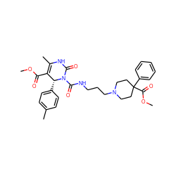 COC(=O)C1=C(C)NC(=O)N(C(=O)NCCCN2CCC(C(=O)OC)(c3ccccc3)CC2)[C@@H]1c1ccc(C)cc1 ZINC000027546399