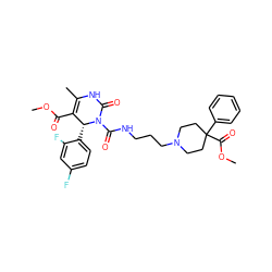 COC(=O)C1=C(C)NC(=O)N(C(=O)NCCCN2CCC(C(=O)OC)(c3ccccc3)CC2)[C@@H]1c1ccc(F)cc1F ZINC000027526521