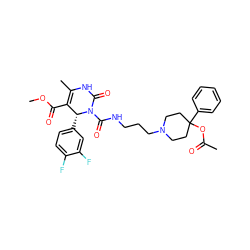 COC(=O)C1=C(C)NC(=O)N(C(=O)NCCCN2CCC(OC(C)=O)(c3ccccc3)CC2)[C@@H]1c1ccc(F)c(F)c1 ZINC000027527234