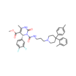 COC(=O)C1=C(C)NC(=O)N(C(=O)NCCCN2CCC(c3ccc(C)cc3)(c3ccccc3C)CC2)[C@@H]1c1ccc(F)c(F)c1 ZINC000027548687