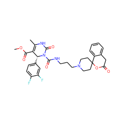 COC(=O)C1=C(C)NC(=O)N(C(=O)NCCCN2CCC3(CC2)OC(=O)Cc2ccccc23)[C@@H]1c1ccc(F)c(F)c1 ZINC000027527135