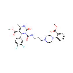 COC(=O)C1=C(C)NC(=O)N(C(=O)NCCCN2CCN(c3ccccc3C(=O)OC)CC2)[C@@H]1c1ccc(F)c(F)c1 ZINC000027526393