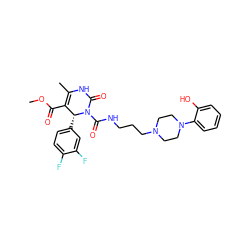 COC(=O)C1=C(C)NC(=O)N(C(=O)NCCCN2CCN(c3ccccc3O)CC2)[C@@H]1c1ccc(F)c(F)c1 ZINC000027526859