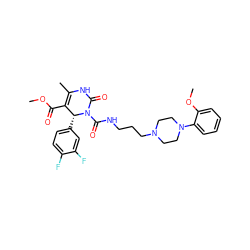 COC(=O)C1=C(C)NC(=O)N(C(=O)NCCCN2CCN(c3ccccc3OC)CC2)[C@@H]1c1ccc(F)c(F)c1 ZINC000027547473