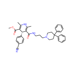 COC(=O)C1=C(C)NC(C)=C(C(=O)NCCCN2CCC(c3ccccc3)(c3ccccc3)CC2)[C@@H]1c1ccc(C#N)cc1 ZINC000103280292