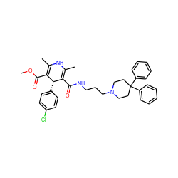 COC(=O)C1=C(C)NC(C)=C(C(=O)NCCCN2CCC(c3ccccc3)(c3ccccc3)CC2)[C@@H]1c1ccc(Cl)cc1 ZINC000103288966