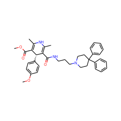 COC(=O)C1=C(C)NC(C)=C(C(=O)NCCCN2CCC(c3ccccc3)(c3ccccc3)CC2)[C@@H]1c1ccc(OC)cc1 ZINC000103280298