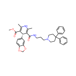 COC(=O)C1=C(C)NC(C)=C(C(=O)NCCCN2CCC(c3ccccc3)(c3ccccc3)CC2)[C@@H]1c1ccc2c(c1)OCO2 ZINC000103284180