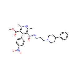 COC(=O)C1=C(C)NC(C)=C(C(=O)NCCCN2CCC(c3ccccc3)CC2)[C@@H]1c1ccc([N+](=O)[O-])cc1 ZINC000103288973