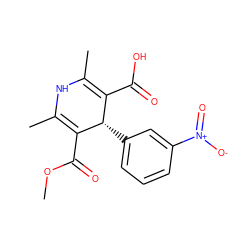 COC(=O)C1=C(C)NC(C)=C(C(=O)O)[C@@H]1c1cccc([N+](=O)[O-])c1 ZINC000019314834