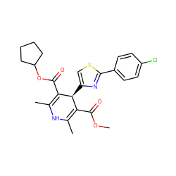 COC(=O)C1=C(C)NC(C)=C(C(=O)OC2CCCC2)[C@H]1c1csc(-c2ccc(Cl)cc2)n1 ZINC000103279251