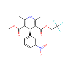 COC(=O)C1=C(C)NC(C)=C(C(=O)OCC(F)(F)F)[C@H]1c1cccc([N+](=O)[O-])c1 ZINC000049113250