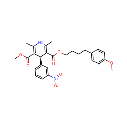 COC(=O)C1=C(C)NC(C)=C(C(=O)OCCCCc2ccc(OC)cc2)[C@H]1c1cccc([N+](=O)[O-])c1 ZINC000049112543