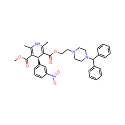 COC(=O)C1=C(C)NC(C)=C(C(=O)OCCN2CCN(C(c3ccccc3)c3ccccc3)CC2)[C@H]1c1cccc([N+](=O)[O-])c1 ZINC000100005148