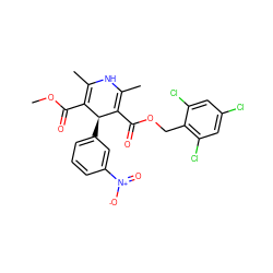 COC(=O)C1=C(C)NC(C)=C(C(=O)OCc2c(Cl)cc(Cl)cc2Cl)[C@H]1c1cccc([N+](=O)[O-])c1 ZINC000049793419