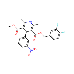 COC(=O)C1=C(C)NC(C)=C(C(=O)OCc2ccc(F)c(F)c2)[C@H]1c1cccc([N+](=O)[O-])c1 ZINC000049785356