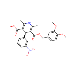 COC(=O)C1=C(C)NC(C)=C(C(=O)OCc2ccc(OC)c(OC)c2)[C@H]1c1cccc([N+](=O)[O-])c1 ZINC000049112849