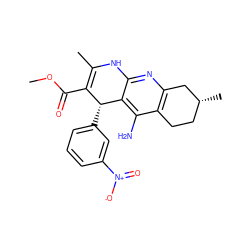 COC(=O)C1=C(C)Nc2nc3c(c(N)c2[C@@H]1c1cccc([N+](=O)[O-])c1)CC[C@@H](C)C3 ZINC000206142987