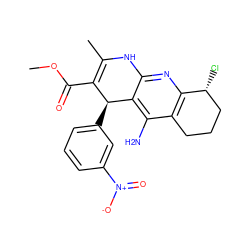 COC(=O)C1=C(C)Nc2nc3c(c(N)c2[C@H]1c1cccc([N+](=O)[O-])c1)CCC[C@H]3Cl ZINC000206138014