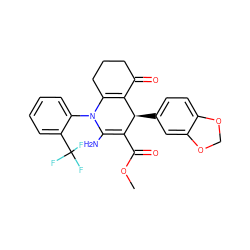 COC(=O)C1=C(N)N(c2ccccc2C(F)(F)F)C2=C(C(=O)CCC2)[C@H]1c1ccc2c(c1)OCO2 ZINC000001059290