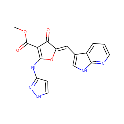 COC(=O)C1=C(Nc2cc[nH]n2)O/C(=C\c2c[nH]c3ncccc23)C1=O ZINC001772604319