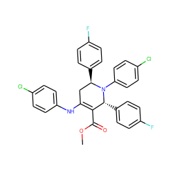 COC(=O)C1=C(Nc2ccc(Cl)cc2)C[C@@H](c2ccc(F)cc2)N(c2ccc(Cl)cc2)[C@@H]1c1ccc(F)cc1 ZINC000042876147