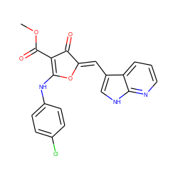 COC(=O)C1=C(Nc2ccc(Cl)cc2)O/C(=C\c2c[nH]c3ncccc23)C1=O ZINC001772654230