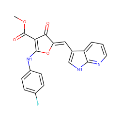 COC(=O)C1=C(Nc2ccc(F)cc2)O/C(=C\c2c[nH]c3ncccc23)C1=O ZINC000205451969