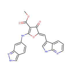 COC(=O)C1=C(Nc2ccc3c[nH]nc3c2)O/C(=C\c2c[nH]c3ncccc23)C1=O ZINC001772630656