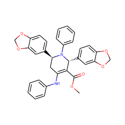 COC(=O)C1=C(Nc2ccccc2)C[C@@H](c2ccc3c(c2)OCO3)N(c2ccccc2)[C@@H]1c1ccc2c(c1)OCO2 ZINC000473090571