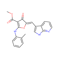 COC(=O)C1=C(Nc2ccccc2C)O/C(=C\c2c[nH]c3ncccc23)C1=O ZINC001772581286