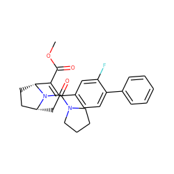 COC(=O)C1=C(c2ccc(-c3ccccc3)c(F)c2)C[C@@H]2CC[C@H]1N2C(=O)N1CCCC1 ZINC000036388464