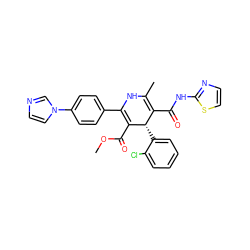 COC(=O)C1=C(c2ccc(-n3ccnc3)cc2)NC(C)=C(C(=O)Nc2nccs2)[C@@H]1c1ccccc1Cl ZINC000026833737