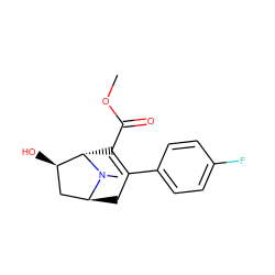 COC(=O)C1=C(c2ccc(F)cc2)C[C@H]2C[C@@H](O)[C@H]1N2C ZINC000100891261