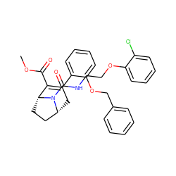 COC(=O)C1=C(c2ccccc2OCc2ccccc2)C[C@@H]2CC[C@H]1N2C(=O)NCCOc1ccccc1Cl ZINC000038146147