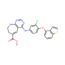 COC(=O)C1=Cc2c(ncnc2Nc2ccc(Oc3cccc4sccc34)c(Cl)c2)NCC1 ZINC000059084447