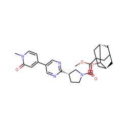 COC(=O)C12CC3C[C@@H](C1)C(OC(=O)N1CC[C@H](c4ncc(-c5ccn(C)c(=O)c5)cn4)C1)[C@@H](C3)C2 ZINC000147578050