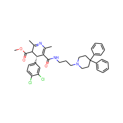 COC(=O)C1C(C)=NC(C)=C(C(=O)NCCCN2CCC(c3ccccc3)(c3ccccc3)CC2)[C@@H]1c1ccc(Cl)c(Cl)c1 ZINC000026644649