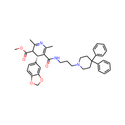 COC(=O)C1C(C)=NC(C)=C(C(=O)NCCCN2CCC(c3ccccc3)(c3ccccc3)CC2)[C@@H]1c1ccc2c(c1)OCO2 ZINC000026640034