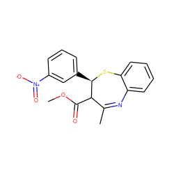 COC(=O)C1C(C)=Nc2ccccc2S[C@@H]1c1cccc([N+](=O)[O-])c1 ZINC000100665498