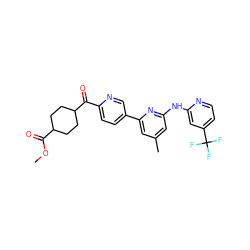 COC(=O)C1CCC(C(=O)c2ccc(-c3cc(C)cc(Nc4cc(C(F)(F)F)ccn4)n3)cn2)CC1 ZINC000144423099